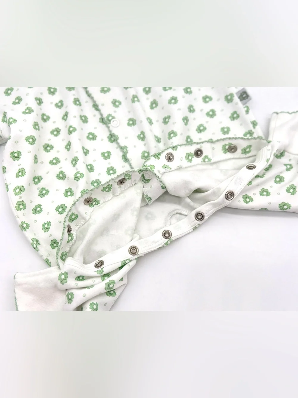 GUC Kissy Kissy Frogs Pima Cotton Footless One-Piece Sleeper in White Green 3-6M